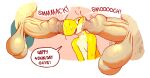  2022 4444skin anthro balls banana_da_boi dialogue english_text erection foreskin genitals group hi_res humanoid_genitalia humanoid_penis male penis scalie simple_background size_difference sound_effects speech_bubble text trio vein 