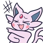  &gt;_&lt; 1:1 2023 alpha_channel ambiguous_gender blush blush_stickers bodily_fluids digital_media_(artwork) eeveelution emanata endwl espeon eyes_closed felid feral fingers forehead_gem forked_tail fur generation_2_pokemon gesture laugh low_res mammal nintendo open_mouth pink_body pink_fur pointing pokemon pokemon_(species) reaction_image solo tail tears tongue unusual_anatomy unusual_tail 