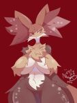  2022 absurd_res anthro big_breasts breast_curtains breasts canid canine delphox female flower fox front_view fur generation_6_pokemon hi_res inner_ear_fluff looking_aside mammal nintendo nyaswitchnya plant pokemon pokemon_(species) portrait red_background red_body red_eyes red_fur simple_background solo thick_thighs three-quarter_portrait tuft white_body white_fur wide_hips yellow_body yellow_fur 