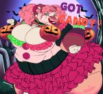  absurd_res anthro bat belly big_belly big_breasts bottomwear breasts brown_body brown_fur clothed clothing clown costume dancewear detailed_background dress felid feline female food fruit fur hair halloween hi_res holidays kittykisscake lion lips makeup mammal obese obese_anthro obese_female overweight overweight_anthro overweight_female pantherine pigtails pink_body pink_fur pink_hair pink_nose plant pumpkin rin_(kittykisscake) skirt smile solo text thick_lips thick_thighs topwear trick_or_treat tutu white_body white_fur wide_hips 
