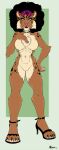  2022 afro aisha_masters anthro breasts chest_tuft claws clothing ear_piercing ear_ring eyewear eyewear_on_head fangs featureless_breasts featureless_crotch felid female footwear front_view fur half-closed_eyes hand_on_breast hand_on_hip high_heels jewelry long_fangs looking_at_viewer machairodontine mammal marcushunter mostly_nude narrowed_eyes navel necklace nude piercing ring_piercing signature smile smiling_at_viewer solo standing sunglasses sunglasses_on_head teeth toe_claws tuft 