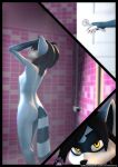  3d_(artwork) anthro bathing bathroom black_hair blue_body blue_fur breasts brother_(lore) brother_and_sister_(lore) comic comic_panel determined digital_media_(artwork) erect_nipples eyes_closed felix_(striped_sins) female flat_chested fur hair hi_res imminent_incest male mammal nipples nude piercing_gaze pinup pose procyonid raccoon ryder_(striped_sins) shower shower_head showering sibling_(lore) sibling_lust sister_(lore) small_breasts solo striped_sins text url willitfit yellow_eyes 