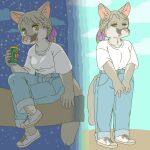  1:1 anthro beverage_can brushtail_possum clothed clothing common_brushtail_possum day ekaki510 kemono male mammal marsupial night possum solo tired 