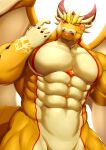  abs absurd_res anthro blush candy chocolate chocolate_heart dessert dragon dragon_wings food hi_res horn lifewonders looking_at_viewer male muscular muscular_arms muscular_male nude ophion pecs slit solo tokyo_afterschool_summoners toranoyouhei yellow_eyes 