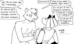  2022 anthro black_and_white breast_grab breasts canid canine dialogue domestic_cat duo english_text felid feline felis female fox fur gloves_(marking) hair hand_on_breast machine male male/female mammal markings monochrome nude robot robota_(tegerio) tegerio text whiskers 