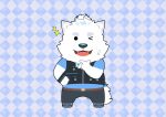  absurd_res anthro canid canine canis chibi clothing fur hi_res lifewonders live_a_hero male mammal one_eye_closed pattern_background shirt simple_background smile solo t-shirt topknot topwear vest white_body white_fur wink wolf xxg3jhv8teo4vnd yohack 