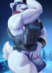  2023 anthro armband armor army_helmet barazoku bear biceps big_bulge big_muscles big_penis blush bulge bulletproof_vest clothed clothing detailed_background detailed_bulge epic_games eye_patch eyewear fortnite fur genitals headgear helmet hi_res looking_at_viewer male mammal muscular muscular_anthro muscular_male neckerchief night open_mouth open_smile outside penis penis_base plant polar_bear polar_patroller seductive sky smile snow snowing solo standing teeth thick_thighs thong tongue topwear tree tuft underwear ursine vest yurari_yr 