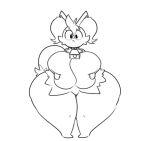  anthro big_breasts braixen breasts collar cowbell dewy-eyedboy female generation_6_pokemon hi_res holding_breast huge_breasts huge_thighs hyper hyper_breasts hyper_thighs monochrome nintendo pokemon pokemon_(species) rose_(dewy-eyedboy) simple_background solo standing thick_thighs wide_hips 