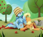 2023 accessory apple apple_tree applejack_(mlp) applesartt blonde_hair blue_body blue_feathers blue_fur bucket clothing container cowboy_hat crossed_arms cutie_mark digital_media_(artwork) duo earth_pony equid equine feathered_wings feathers female feral flower food freckles friendship_is_magic fruit fruit_tree fur grass hair hair_accessory hasbro hat headgear headwear hi_res hooves horse mammal multicolored_hair multicolored_tail my_little_pony orange_body orange_fur outside pegasus pink_eyes plant pony rainbow_dash_(mlp) rainbow_hair rainbow_tail rock solo tail tree underhoof wings yellow_tail 