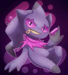  3_fingers ambiguous_gender banette black_background black_body black_pupils feral fingers generation_3_pokemon gloves_(marking) looking_at_viewer markings nintendo pins pokemon pokemon_(species) pupils purple_body purple_scarf purple_sclera scarf simple_background sitting solo usv02 