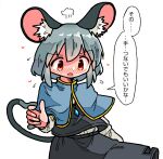  amulet animal_ears black_jacket black_skirt blue_capelet blush capelet check_translation crystal dot_nose embarrassed flying_sweatdrops grey_hair grey_shirt hair_between_eyes hatching hatching_(texture) heart jacket kasuya_baian linear_hatching long_skirt long_sleeves looking_down medium_hair mouse_ears mouse_girl mouse_tail nazrin open_mouth puffy_long_sleeves puffy_sleeves red_eyes shirt simple_background skirt speech_bubble striped striped_capelet sweatdrop tail touhou translation_request 