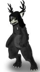  anthro antlers black_antlers black_body black_eyes black_fur bone chest_tuft digitigrade dragon fur grey_hair hair hood horn hybrid inner_ear_fluff lor lor_(artist) male open_mouth skull skull_head solo tuft wolf_skull 