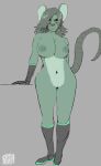  absurd_res big_breasts breasts genitals green_body hair hi_res looking_at_viewer male mammal murid murine prosthetic prosthetic_limb pussy rat rodent ryuzka short_hair solo standing 