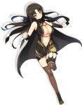  1girl bare_shoulders breasts brown_footwear brown_hair green_eyes kunai large_breasts light_blush long_hair moe!_ninja_girls navel ninja official_art saion-ji_enju solo tagme thighhighs thighs transparent_background very_long_hair weapon 