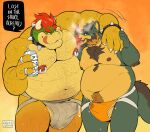  anthro armpit_hair beverage_can bodily_fluids body_hair bowser canid canine canis clothed clothing dirty_jockstrap domestic_dog dripping duo erection fan_character genital_fluids hi_res jockstrap jockstrap_only koopa leaking_precum male mammal mario_bros musk musk_clouds nintendo precum precum_drip precum_through_clothing precum_through_underwear pubes scalie spazz_bear speech_bubble sweat sweatdrop tenting topless underwear underwear_only wet wet_clothing 