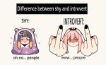  2girls black_hair black_nails blunt_bangs blush comparison difference_between_shy_and_introvert_(meme) double_middle_finger emne english_text gradient_hair highres hololive hololive_english long_hair looking_at_viewer meme middle_finger mori_calliope multicolored_hair multiple_girls ninomae_ina&#039;nis nose_blush open_mouth orange_hair pink_eyes pink_hair shy straight_hair tentacle_hair tiara veil virtual_youtuber 