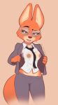  2021 anthro artist_name breasts canid canine cheek_tuft clothed clothing diane_foxington digital_media_(artwork) dreamworks eyewear facial_tuft female fox fully_clothed fur glasses hi_res looking_at_viewer mammal nipples orange_body orange_fur sharemyshipment simple_background solo the_bad_guys translucent translucent_clothing tuft 