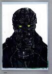  1boy absurdres aikawa_(dorohedoro) black_jacket dorohedoro gas_mask green_eyes highres jacket mask non-web_source q._hayashida white_background 