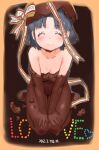  blush chocolate chocolate_clothes chocolate_covered chocolate_on_body chocolate_on_breasts closed_eyes food food_on_body hair_ribbon naked_chocolate nude ribbon short_hair smile valentine yoshizaki_mine 