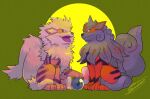  arcanine bright_pupils brown_eyes closed_mouth commentary_request fangs hisuian_arcanine no_humans open_mouth orb pokemon pokemon_(creature) sagemaru-br signature sitting tongue white_pupils 