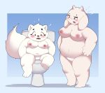  absurd_res anonymous_artist anthro blush bovid breasts canid canine caprine clothed clothing duo female fox gingitsune goat haru_(gingitsune) hi_res mammal nipples overweight overweight_female panties slightly_chubby toilet topless toriel undertale undertale_(series) underwear 