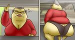  anthro big_butt bottomless breasts butt cellulite cleavage clothed clothing disney eyewear female glasses grey_hair hair hi_res lipstick looking_at_viewer makeup mature_female monster monsters_inc multiple_angles overweight oystercatcher7 pixar roz_(monsters_inc) solo sweater topwear underwear wrinkles 