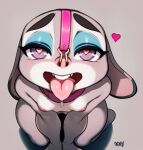  &lt;3 &lt;3_eyes anthro bdsm breasts collar disney doxy exposed exposed_breasts female inviting judy_hopps kneeling lagomorph leporid long_ears looking_at_viewer looking_up makeup mammal nose_hook nude presenting rabbit small_breasts solo submissive tongue tongue_out zootopia 