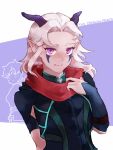  1boy 1girl closed_mouth facial_mark fewer_digits highres hizura_(zura) horns long_hair looking_at_viewer pointy_ears purple_eyes rayla_(the_dragon_prince) simple_background smile the_dragon_prince 