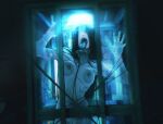  1girl against_glass backlighting black_hair blurry breast_press breasts breasts_on_glass drooling ghost ghost_girl highres horror_(theme) long_hair long_tongue medium_breasts night nipples no_eyes nude obj_shep open_mouth original pale_skin phone_booth saliva sharp_teeth solo teeth tongue very_long_hair 