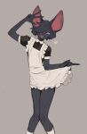  &lt;3 anthro bat bebebebebe biped black_body black_hair clothing front_view grey_background hair hi_res maid_uniform male mammal open_mouth simple_background smile solo uniform 