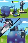  absurd_res anthro anus balls battle big_butt butt butt_grab comic duo generation_4_pokemon generation_8_pokemon genitals hand_on_butt hi_res lucario male male/male nintendo obstagoon pokemon pokemon_(species) size_difference srmko tongue touching_butt 