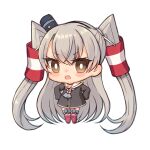  1girl absurdres amatsukaze_(kancolle) brown_dress brown_eyes chibi commentary dress garter_straps grey_hair grey_neckerchief hair_tubes hat highres kantai_collection lifebuoy_ornament long_hair mini_hat neckerchief red_thighhighs sailor_dress short_dress silica_(silica_silylate) simple_background smokestack_hair_ornament solo thighhighs two_side_up very_long_hair white_background 