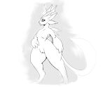  ani_(species) anthro breasts creatures_of_sonaria female fire genitals greyscale hi_res monochrome pussy roblox saulgreatman solo white_body 