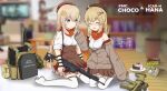  2girls absurdres ahoge ammunition_pouch arm_at_side artist_name assault_rifle bandana bangs battle_rifle beret bespectacled black_bow black_ribbon blonde_hair blue_eyes blue_headwear blurry blurry_background body_armor book book_stack bookshelf bow box braid breasts brown_headwear brown_jacket brown_skirt buttons cake camouflage camouflage_headwear cardboard_box character_name cherry chinese_commentary closed_eyes closed_mouth combat_helmet commentary_request company_connection cream dated double-breasted dress english_text facing_viewer fn_fnc fn_scar fn_scar_17 fnc_(girls&#039;_frontline) folding_stock food fork frilled_skirt frills fruit full_body girls&#039;_frontline glasses gun hair_bow hair_ornament hair_ribbon hairclip hat headwear_removed highres holding holding_food holding_fork holding_gun holding_weapon indoors jacket jacket_partially_removed kanji kochiya_tenko load_bearing_vest long_hair manga_(object) multiple_girls open_book optical_sight photo_(object) pinafore_dress pixiv_username plate plate_carrier pleated_skirt pouch red_bandana red_headwear ribbon rifle scar-h_(girls&#039;_frontline) semi-rimless_eyewear shirt sitting skirt sleeveless sleeveless_shirt sleeves_past_fingers sleeves_past_wrists sleeves_rolled_up smile star_(symbol) star_print table tactical_clothes television thighhighs trash_can two-tone_headwear under-rim_eyewear wariza weapon weapon_name white_shirt white_thighhighs wooden_floor woodland_camouflage x_hair_ornament zipper 