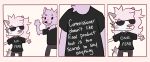  2023 absurd_res anthro canid canine clothed clothing comic digital_media_(artwork) duo english_text female fully_clothed grin hi_res male mammal meme signature smile text text_on_t-shirt viixenpiixen_(artist) 