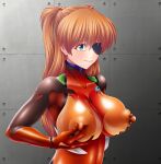  1girl blue_eyes bodysuit breasts covered_nipples evangelion:_3.0+1.0_thrice_upon_a_time eyepatch highres large_breasts long_hair looking_at_viewer neon_genesis_evangelion nipple_tweak nipples plugsuit rebuild_of_evangelion skin_tight solo souryuu_asuka_langley yamagakitaze 