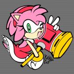  1:1 2023 amy_rose anthro biped clothed clothing dress eulipotyphlan eyelashes female fur gloves green_eyes handwear hedgehog hi_res kayllacat looking_at_viewer mammal one_eye_closed open_mouth open_smile piko_piko_hammer pink_body pink_fur red_clothing red_dress sega signature simple_background smile solo sonic_the_hedgehog_(series) wink 
