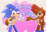  archie_comics clothing duo english_text female gesture gloves gloves_only hair handwear handwear_only male male/female mostly_nude onechan red_hair sally_acorn sega simple_background sonic_the_hedgehog sonic_the_hedgehog_(archie) sonic_the_hedgehog_(comics) sonic_the_hedgehog_(series) text thumbs_up 