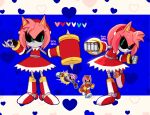  1girl 9474s0ul animal_ears blue_background clenched_hands color_guide dress full_body green_eyes hairband heart heart_background highres looking_at_viewer metal_amy red_dress red_hairband reference_inset robot robot_girl sonic_(series) sonic_the_hedgehog_(archie_comics) standing 