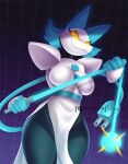  4_fingers android anthro clothing deltarune dress female fingers hi_res holding_object holding_weapon machine purrynx robot seductive solo standing tasque_manager undertale_(series) weapon white_clothing white_dress yellow_eyes 