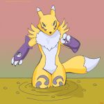  1:1 anthro bandai_namco bubble cotangentreleaser digimon digimon_(species) female gradient_background hi_res peril quicksand renamon sand simple_background sinking solo struggling stuck thick_thighs 