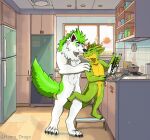 anthro canid canine canis chopsticks cooking cooking_pot cooking_with_furs cooking_with_scalies derg_(character) digital_media_(artwork) dragon duo frankie_snow happy henrydrago kitchen love male male/male mammal married_couple nude wolf 