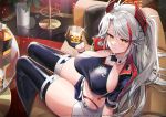  antenna_hair anzumame azur_lane black_gloves black_thighhighs boots breasts couch gloves grey_hair half_gloves indoors large_breasts long_hair looking_at_viewer multicolored_hair official_alternate_costume official_art on_couch parted_lips prinz_eugen_(azur_lane) prinz_eugen_(final_lap)_(azur_lane) race_queen red_hair short_sleeves shorts sideboob sitting smile solo streaked_hair thigh_boots thighhighs two_side_up white_shorts yellow_eyes 