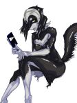  alpha_channel anthro asuka_kurehito atlus black_body black_fur black_hair black_nails breasts canid collar colored_nails dormarth_(megami_tensei) eyelashes female fur green_eyes grey_body grey_fur hair holding_object holding_phone looking_at_viewer mammal megami_tensei nails nude open_mouth phone sega sharp_nails simple_background sitting solo spiked_collar spikes thick_thighs transparent_background wide_hips 