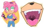  2023 accessory amy_rose anthro clothing countershade_face countershade_torso countershading eulipotyphlan female fingerless_gloves fur gaping_mouth gloves green_eyes hair_accessory hairband handwear hedgehog lecigzz mammal midriff mouth_shot open_mouth pink_body pink_fur sega solo sonic_the_hedgehog_(series) uvula 