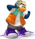  absurd_res avian bird blonde_hair blue_body blue_clothing blue_topwear blue_vest bottomwear clothed clothing club_penguin footwear full-length_portrait grey_bottomwear grey_clothing grey_pants hair headphones hi_res looking_aside male official_art open_clothing open_topwear open_vest orange_clothing orange_topwear orange_vest pants penguin portrait purple_clothing purple_footwear shirt shoes short_hair short_sleeves solo topwear two_tone_vest unknown_artist vest white_clothing white_shirt white_topwear 