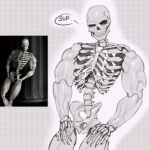  absurd_res animated_skeleton bone dialogue hi_res humanoid kogito male muscular muscular_arms muscular_male muscular_thighs not_furry ribs skeleton skull skull_head solo speech_bubble undead 