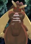 absurdres alpha_pokemon bar_censor breasts breasts_apart brown_fur censored from_below furry furry_female futanari glowing glowing_eyes highres large_breasts large_penis looking_at_viewer lopunny natto_(23982832) naughty_face night nipples penis perky_breasts pokemon red_eyes testicles veins veiny_penis 