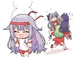  4girls ? blush_stickers brown_eyes carrying carrying_over_shoulder carrying_person ceres_fauna commentary english_commentary flying_sweatdrops green_hair grey_hair gym_shirt gym_shorts hair_flaps headband highres hololive hololive_english hololive_indonesia koseki_bijou kukie-nyan long_hair looking_at_another looking_back multiple_girls ninomae_ina&#039;nis open_mouth purple_hair red_headband red_shorts red_trim running shirt short_sleeves shorts simple_background vestia_zeta virtual_youtuber white_background 
