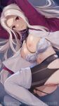  1girl blush breasts clenched_teeth fate/zero fate_(series) highres irisviel_von_einzbern large_breasts long_hair long_sleeves looking_at_viewer navel nipples parted_bangs pussy red_eyes solo teeth thighs white_hair yuzuriha_(active_homing) 